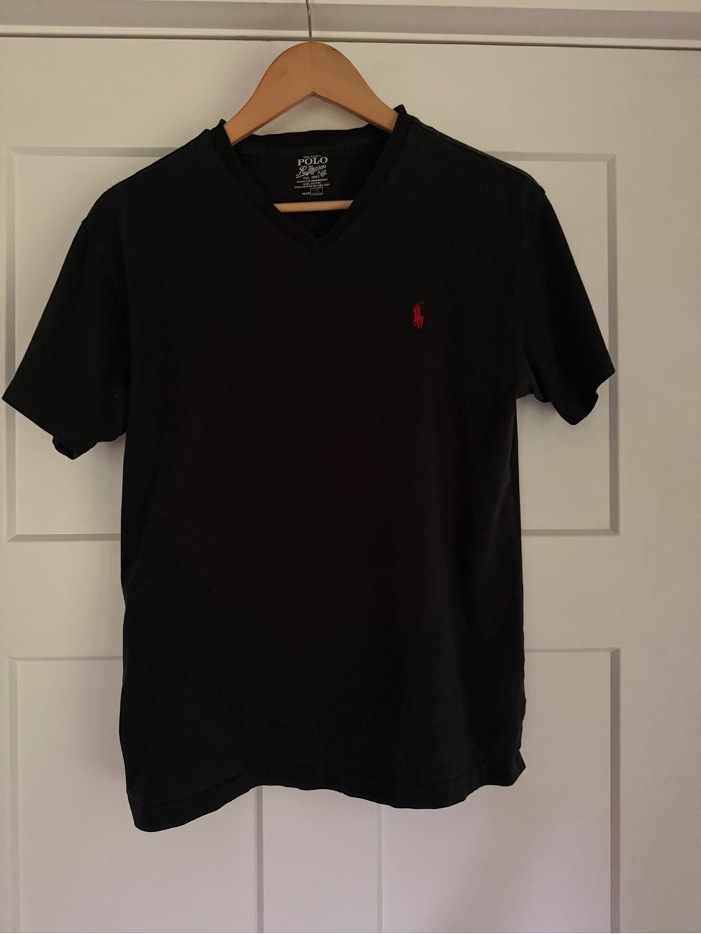 Polo by Ralph Lauren Men’s Black V-Neck Tee with Red Pony